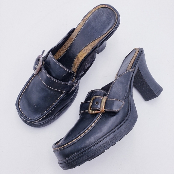 Vintage 90s y2k Mudd Bratz Brown Vegan Leather Chunky Heel Mules Size 8 - Picture 1 of 13